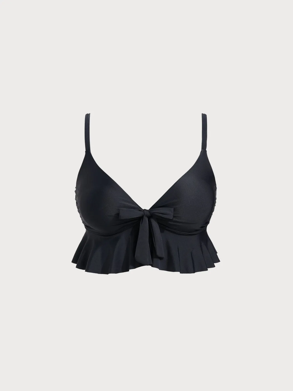 Black Lace-Up Ruffled Plus Size Bikini Top sold by BERLOOK
