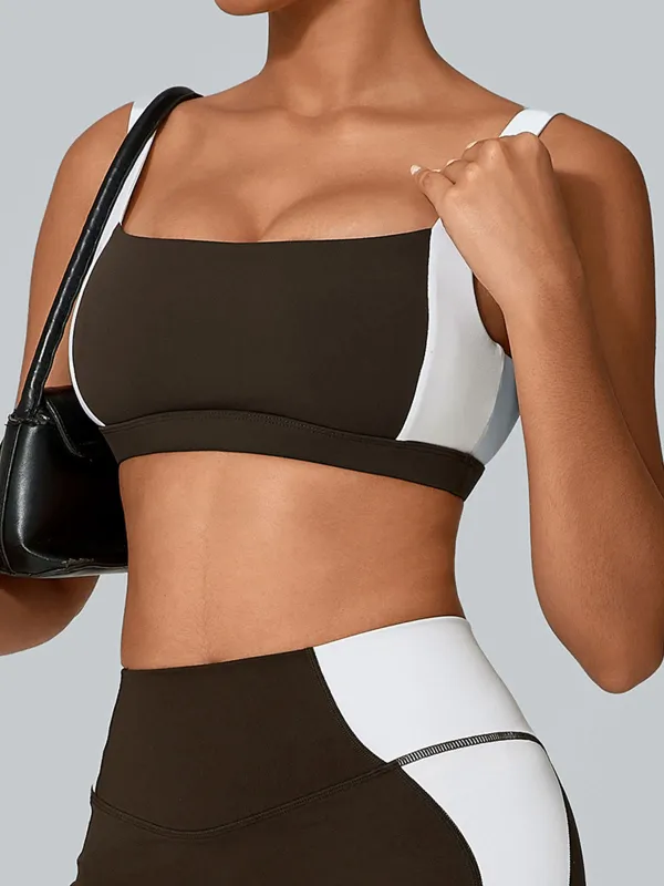 Dark Coffee Contrast-Trim Sports Bra sold by BERLOOK