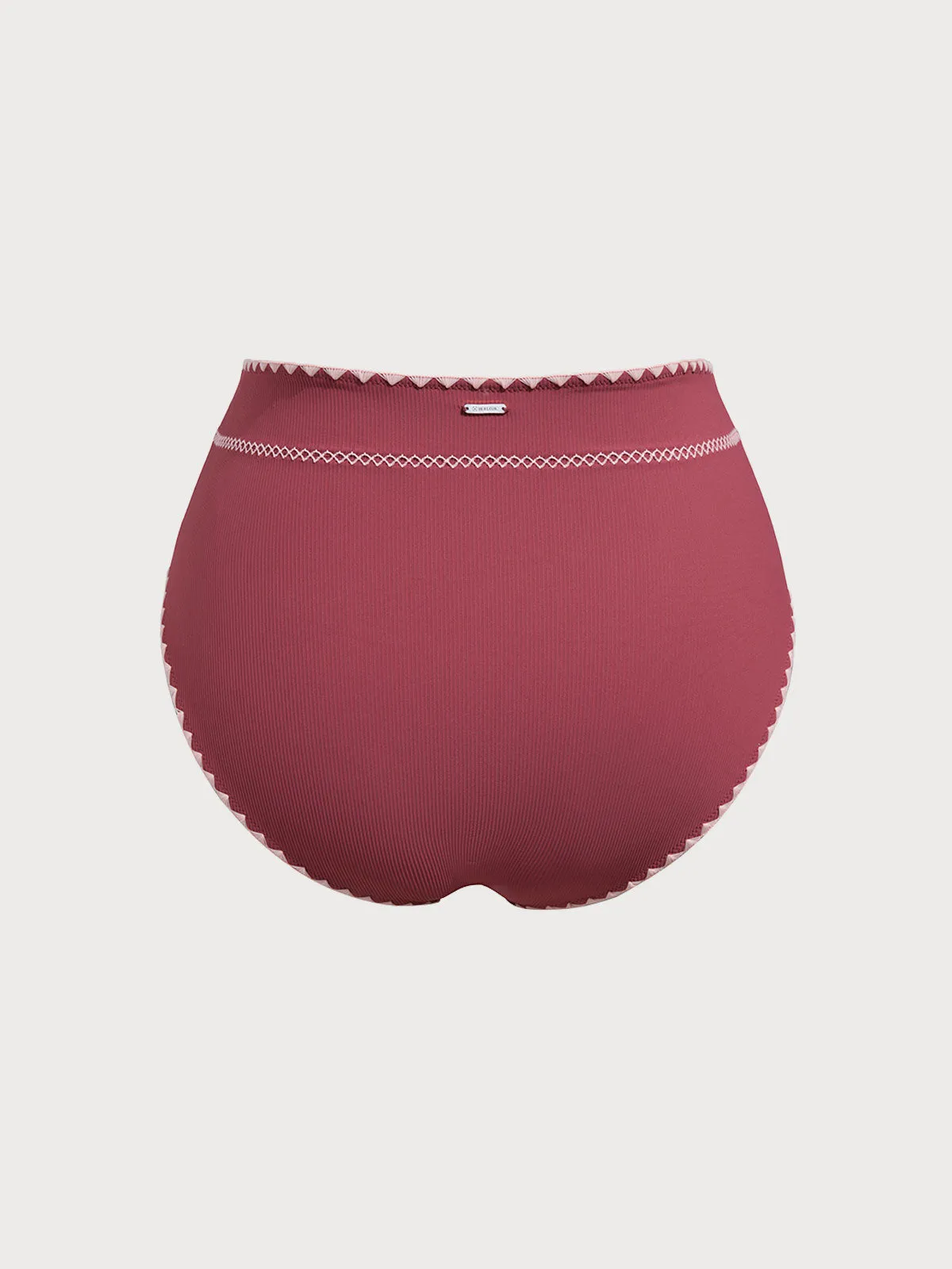 Brick Red Contrast Stitch Plus Size Bikini Bottom sold by BERLOOK product image thumbnail 2