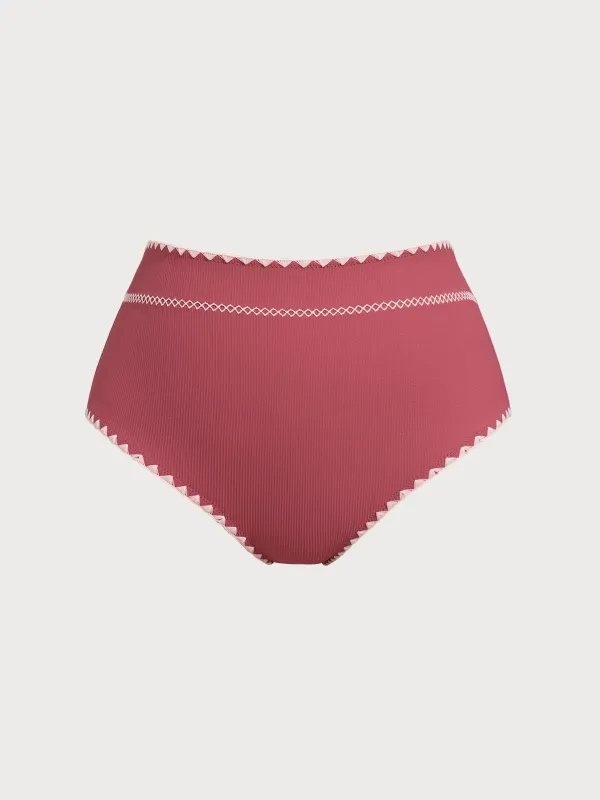 Brick Red Contrast Stitch Plus Size Bikini Bottom sold by BERLOOK