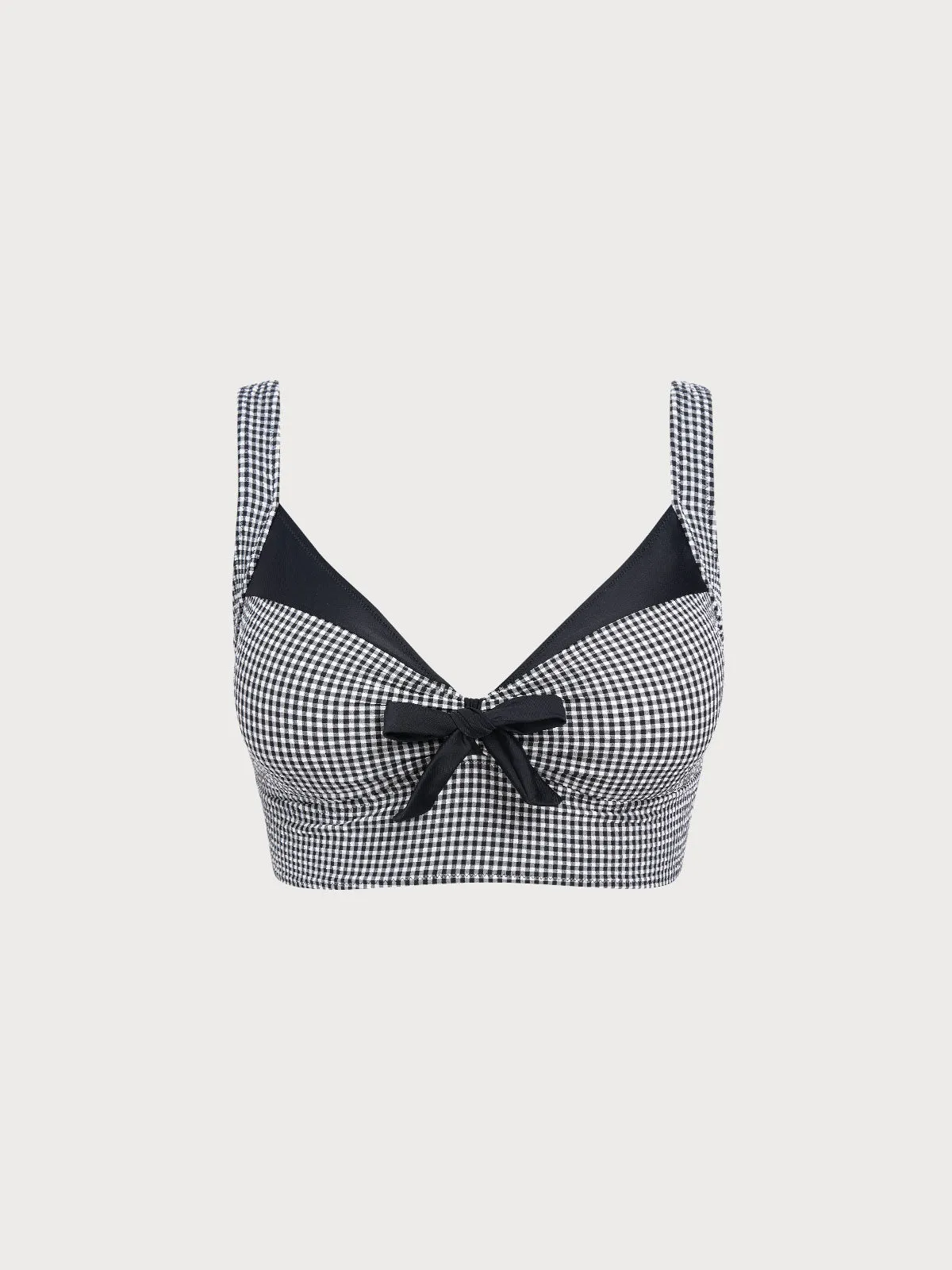 Black Plaid Bow Plus Size Bikini Top sold by BERLOOK