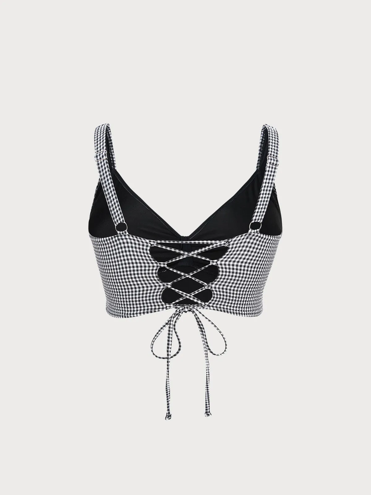 Black Plaid Bow Plus Size Bikini Top sold by BERLOOK product image thumbnail 2