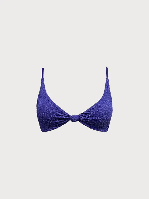 Navy Textured Knot Bikini Top sold by BERLOOK