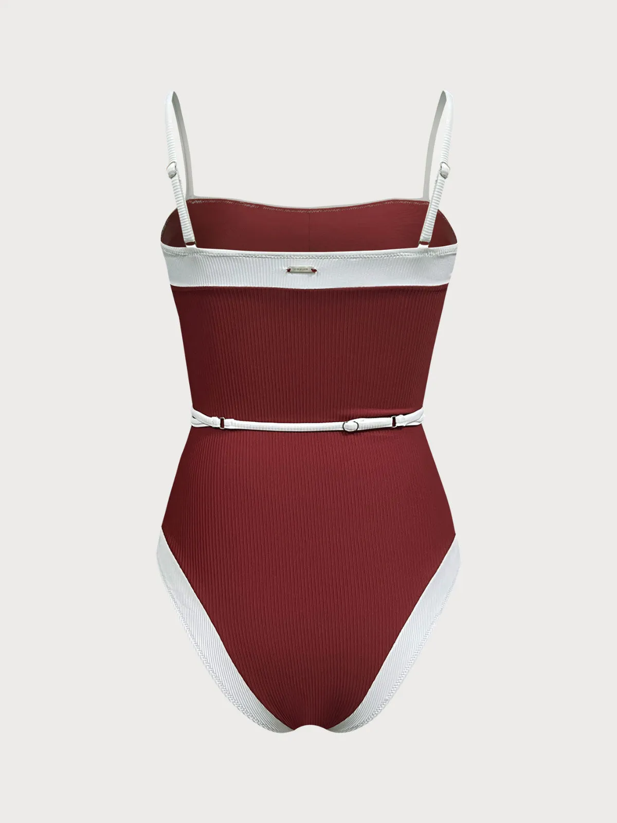 Wine Red Contrast Gleam One-Piece Swimsuit sold by BERLOOK product image thumbnail 2