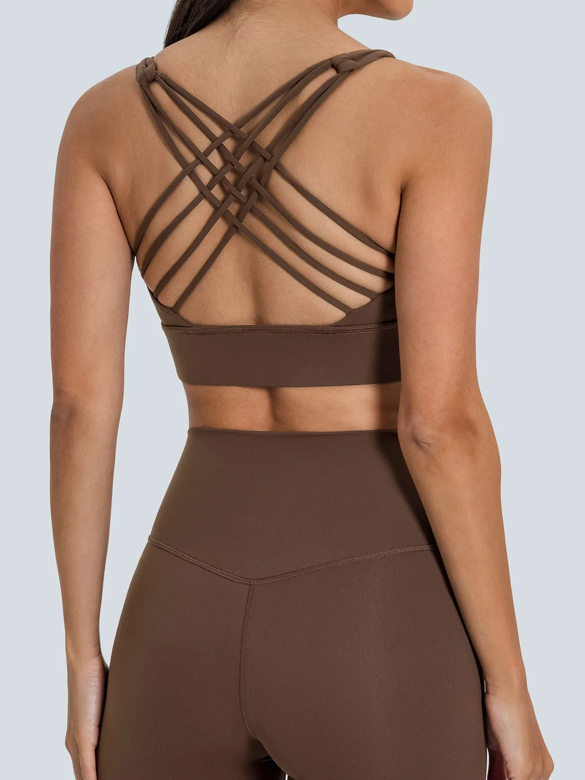 Coffee Weave Cross Back Sports Bra sold by BERLOOK