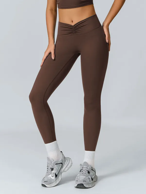 Coffee Ruched Work Out Leggings 25" sold by BERLOOK