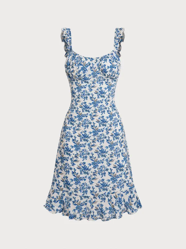 Blue Floral Ruffled Beach Dress sold by BERLOOK