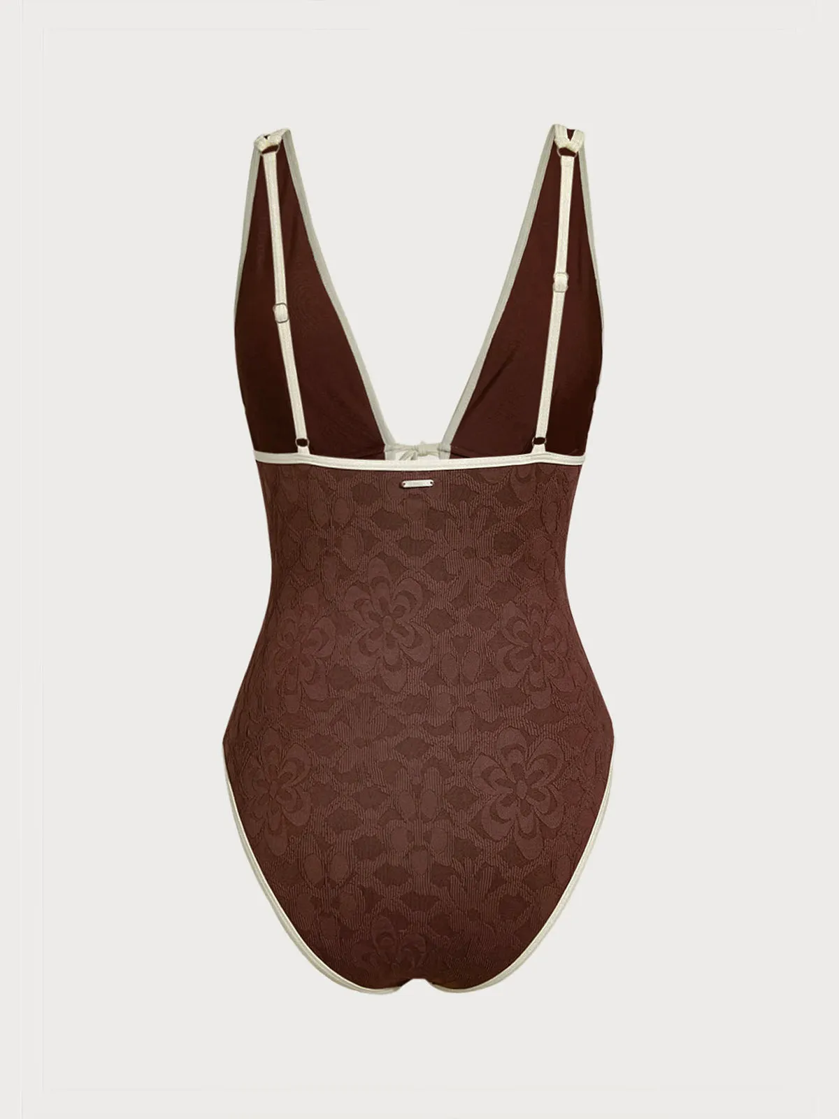 Dark Coffee V Neck Tie One-Piece Swimsuit sold by BERLOOK product image thumbnail 2