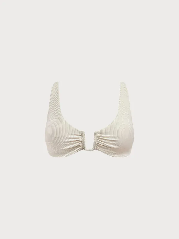 Off White U-Ring Cross Back Bikini Top sold by BERLOOK