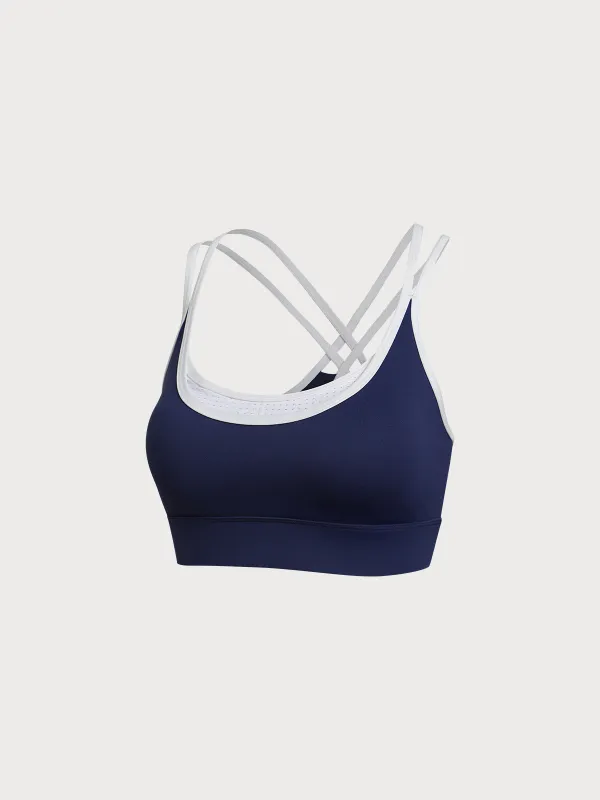 Navy Contrast Strappy Cutout Sports Bra sold by BERLOOK