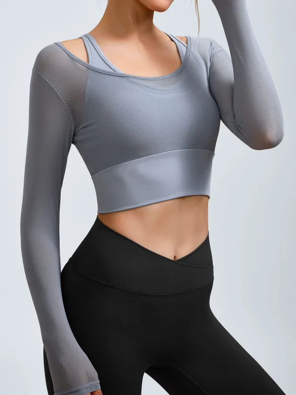 Dusty Blue U Neck Long Sleeve Top - Light Support sold by BERLOOK