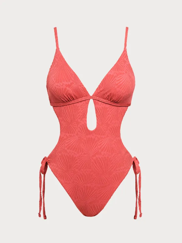 Red Jacquard X Cross One-Piece Swimsuit sold by BERLOOK