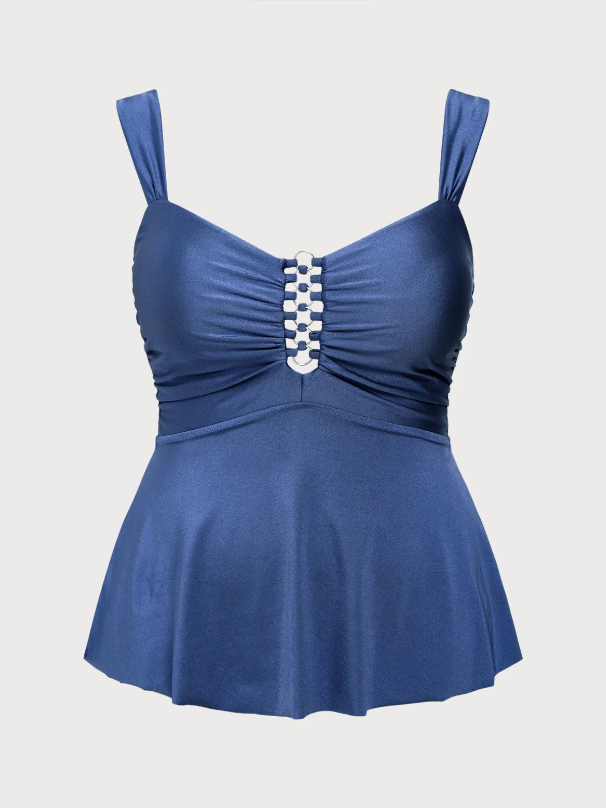 Blue Ruched Cutout Plus Size Tankini Top sold by BERLOOK