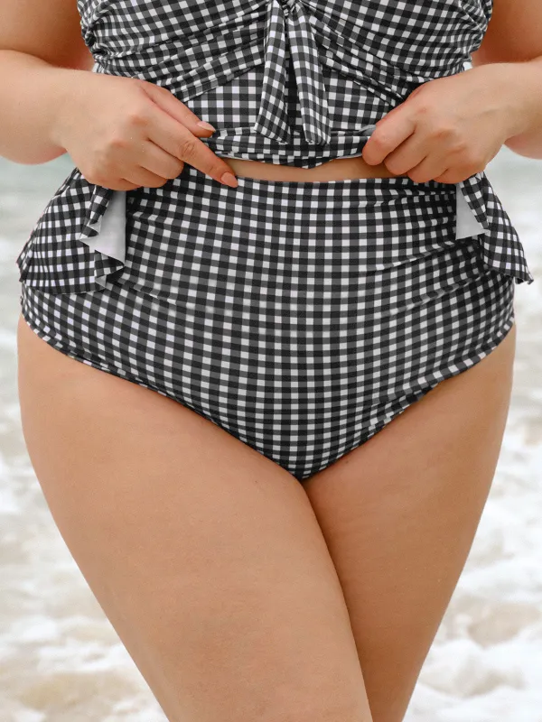 Black Plaid Plus Size Tankini Bottom sold by BERLOOK