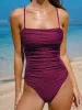 Burgundy Textured Criss-cross One-Piece Swimsuit sold by BERLOOK
