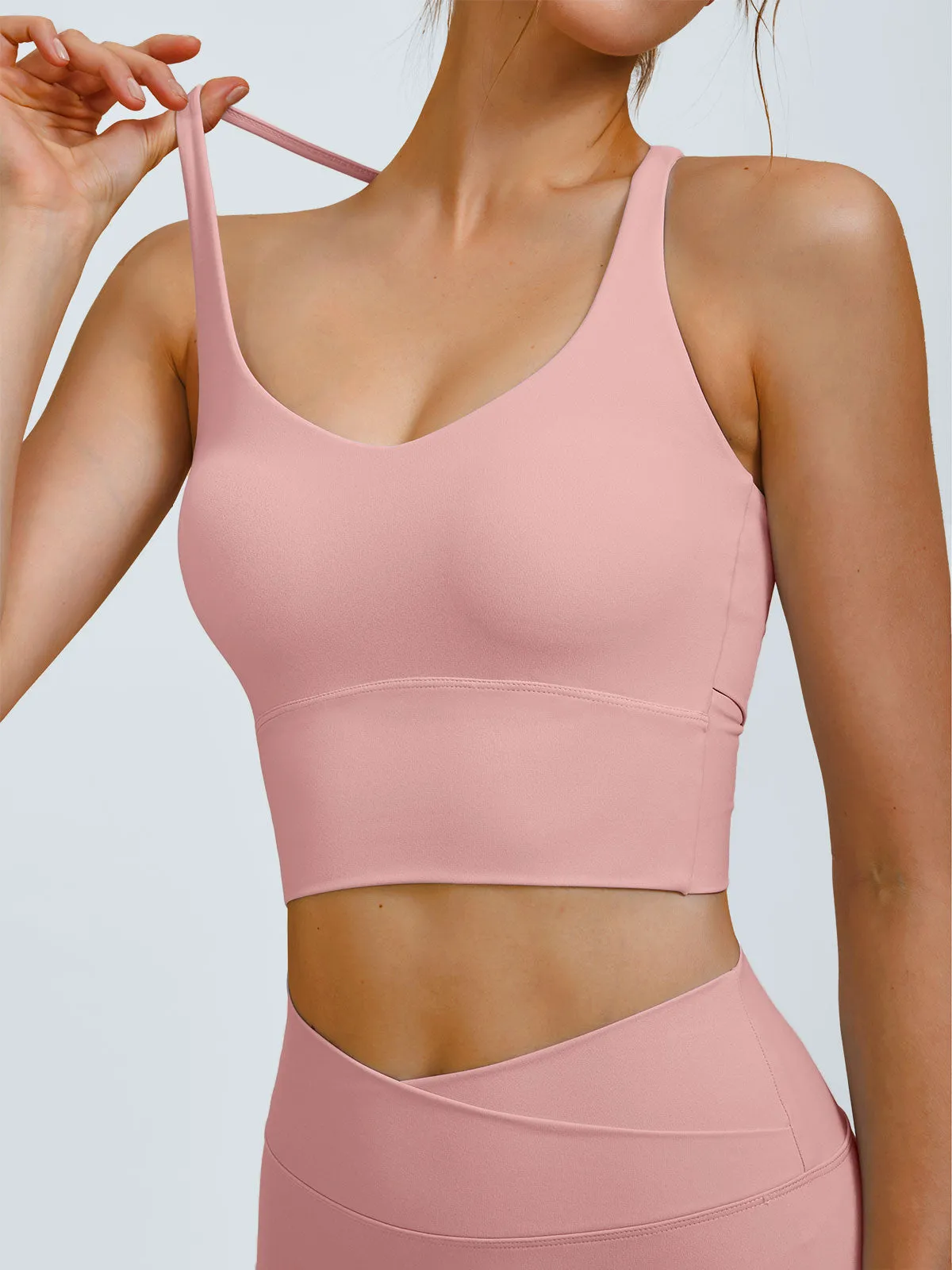 Pink V Neck X-Cross Sports Bra - Medium Support sold by BERLOOK product image thumbnail 4