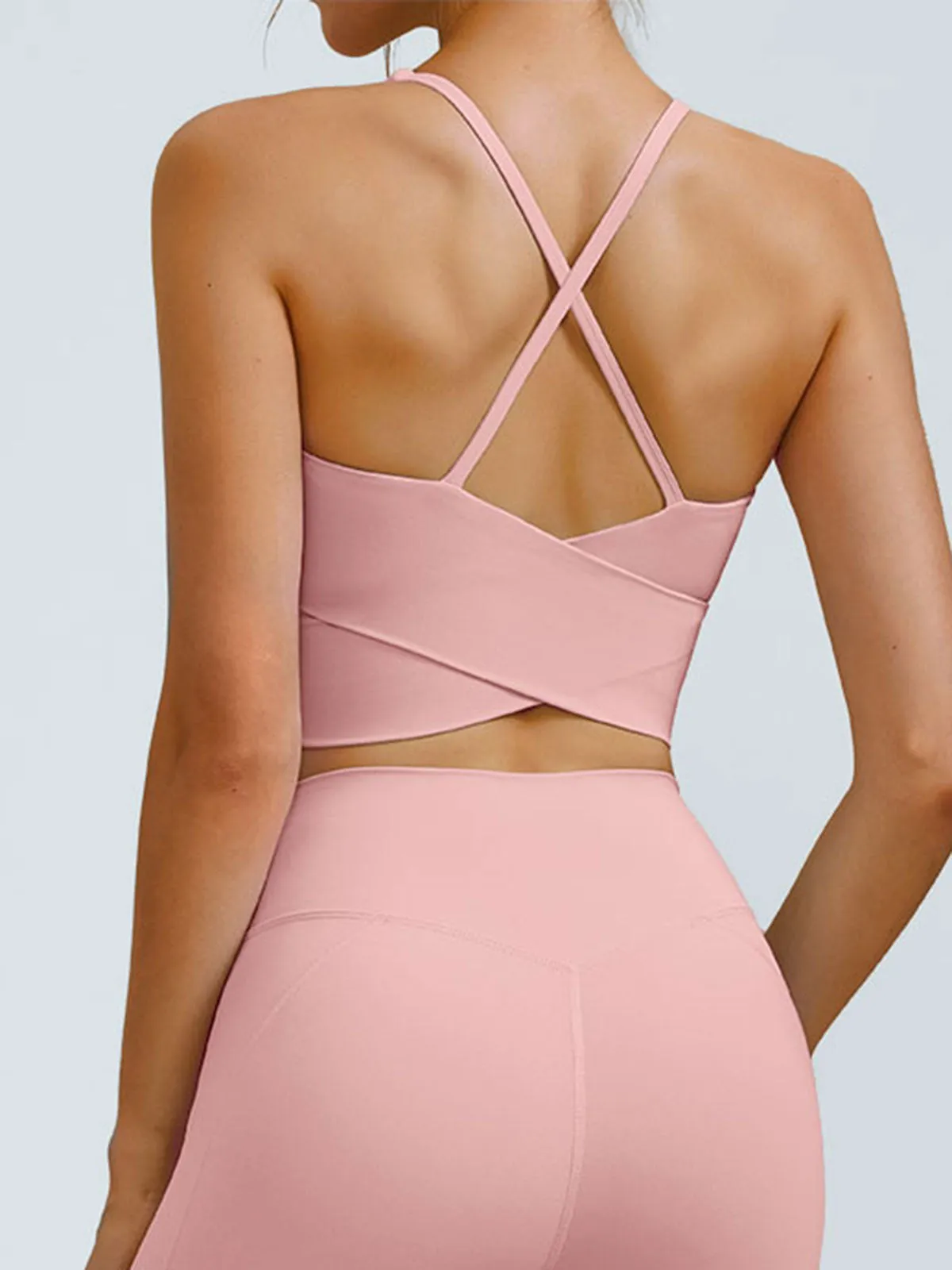 Pink V Neck X-Cross Sports Bra - Medium Support sold by BERLOOK