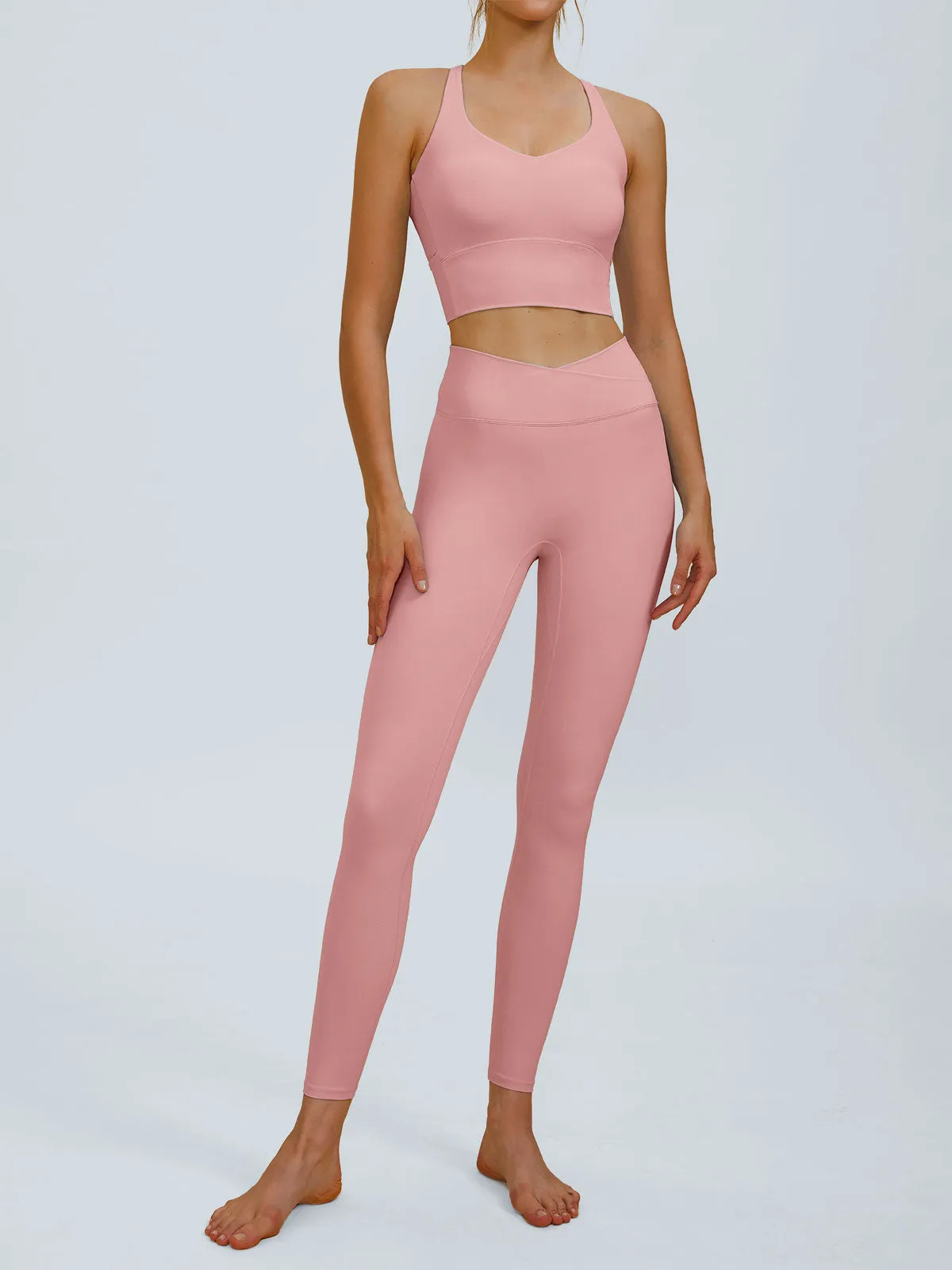 Pink V Neck X-Cross Sports Bra - Medium Support sold by BERLOOK product image thumbnail 5