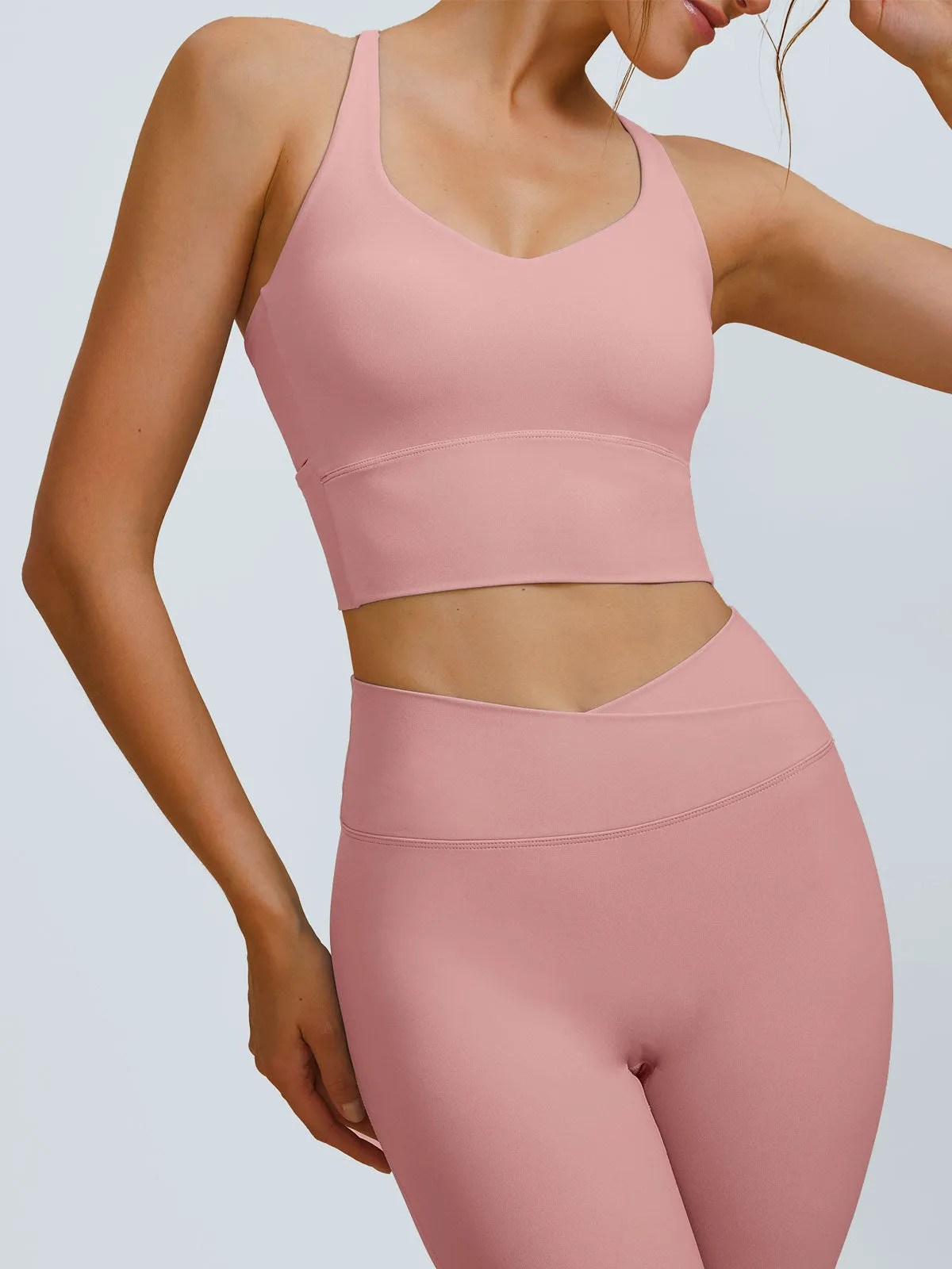 Pink V Neck X-Cross Sports Bra - Medium Support sold by BERLOOK product image thumbnail 2