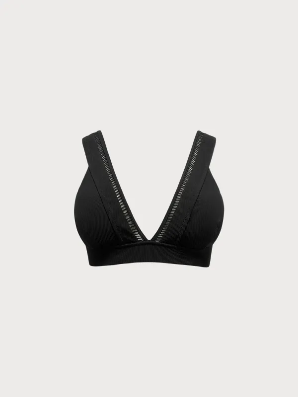 Black V Neck Plus Size Bikini Top sold by BERLOOK