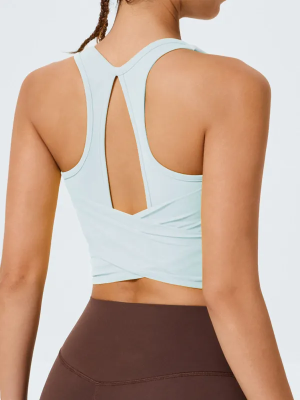 Light Blue Cutout Twist Tank Top sold by BERLOOK