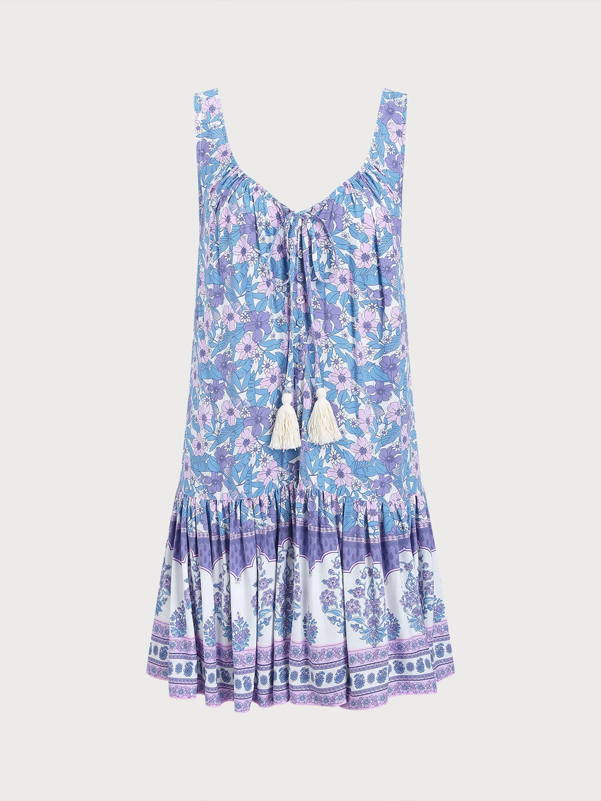 Purple Print Ruched Beach Dress sold by BERLOOK
