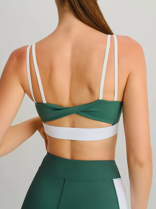 Green Contrast Twist Sports Bra sold by BERLOOK