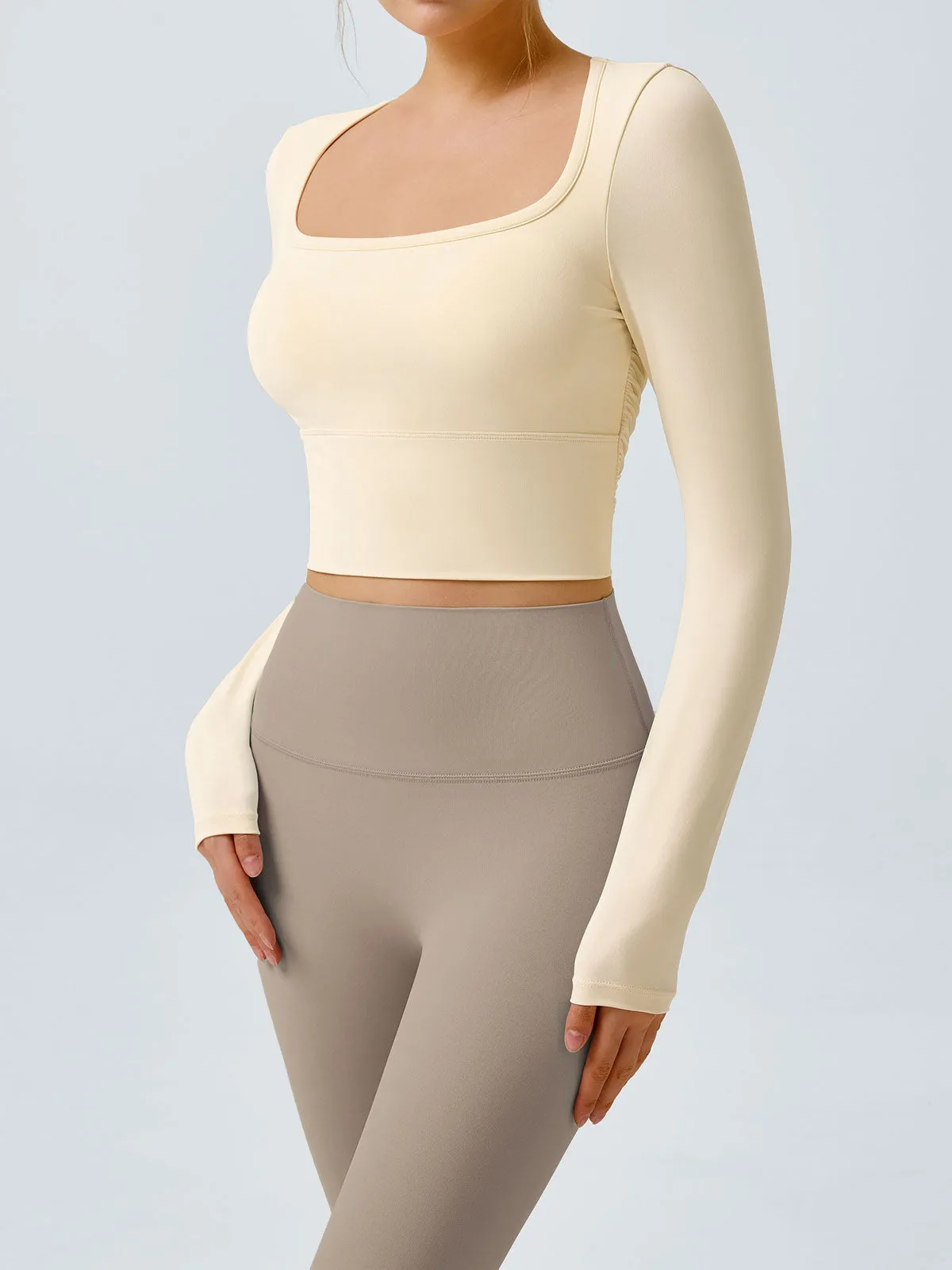 Beige Cutout Ruched Long Sleeve Top sold by BERLOOK product image thumbnail 3
