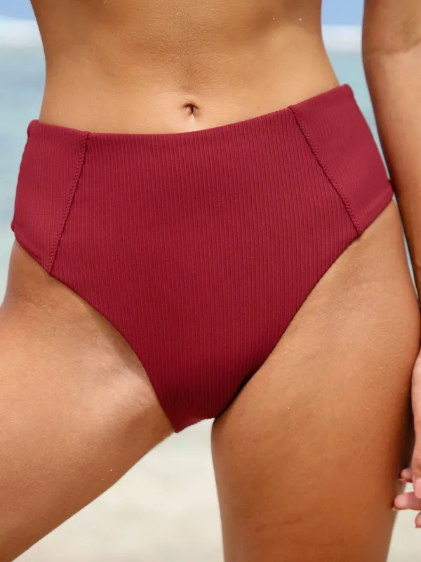 Wine Red Seam Full Coverage Bikini Bottom sold by BERLOOK