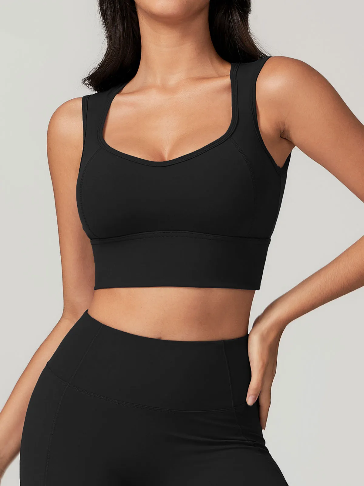 Black Strap Backless Sports Bra - Light Support sold by BERLOOK product image thumbnail 2