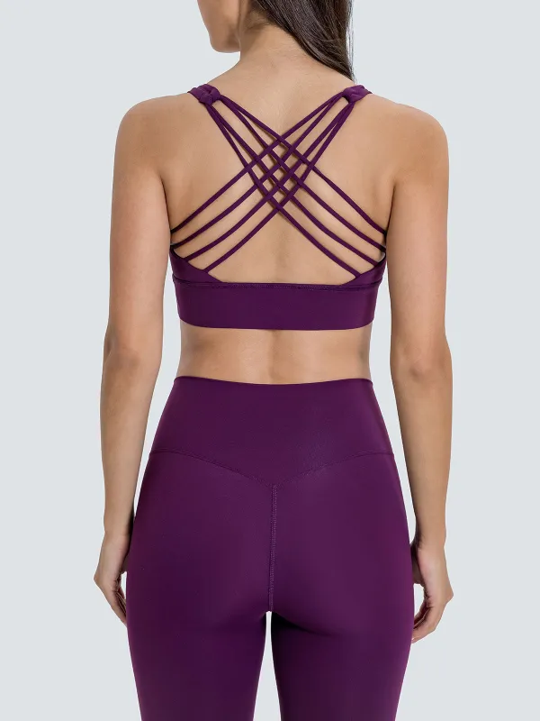 Purple Weave Cross Back Sports Bra sold by BERLOOK
