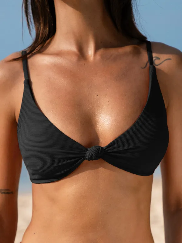 Black Ribbed Knot Bikini Top sold by BERLOOK