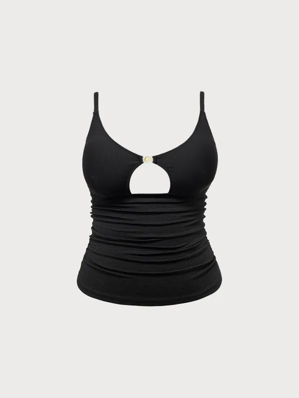 Cutout Gold-Accented Tankini Top sold by BERLOOK