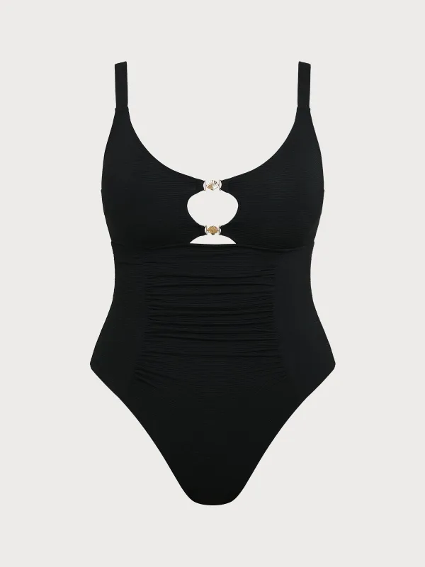 Black Cutout Gold-Accented Plus Size One-Piece Swimsuit sold by BERLOOK
