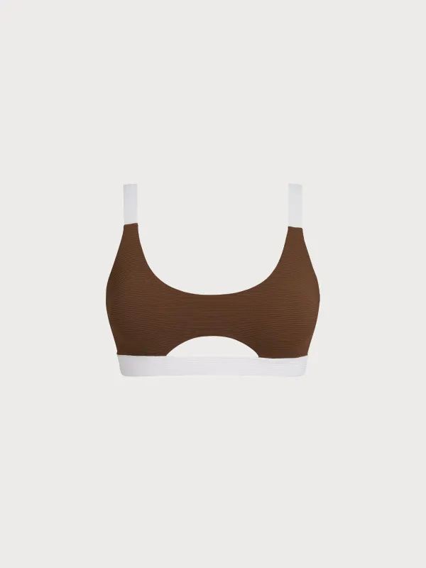 Brown Contrast Trim Bikini Top sold by BERLOOK