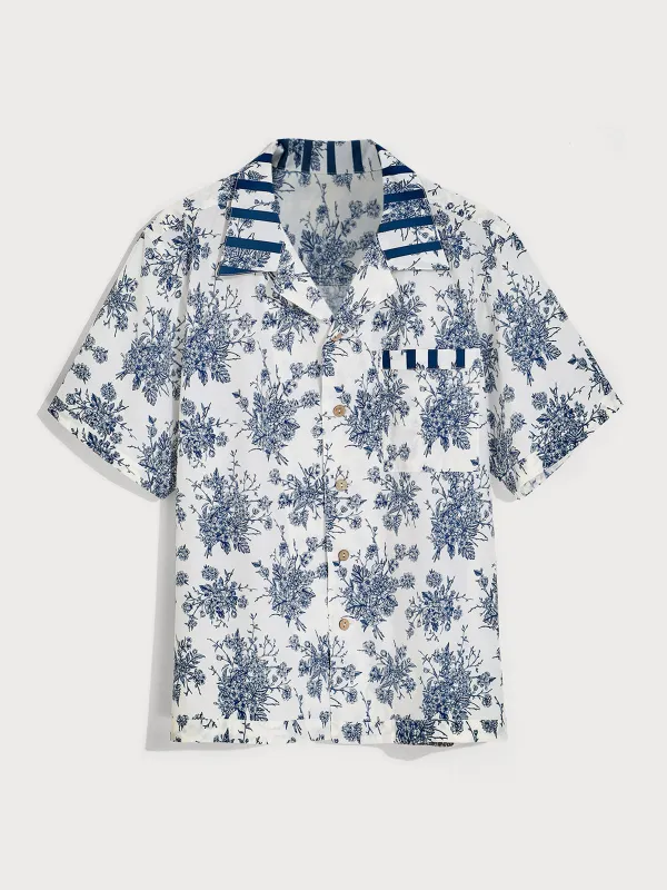 Men's Blue Floral Print Casual T-Shirt sold by BERLOOK