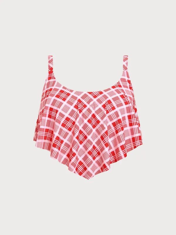 Red Plaid Layered Plus Size Tankini Top sold by BERLOOK