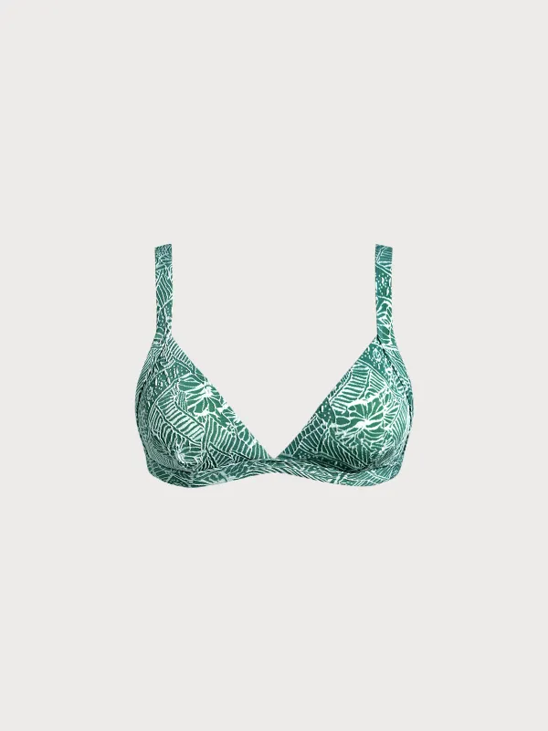 Green Textured V Neck Bikini Top sold by BERLOOK