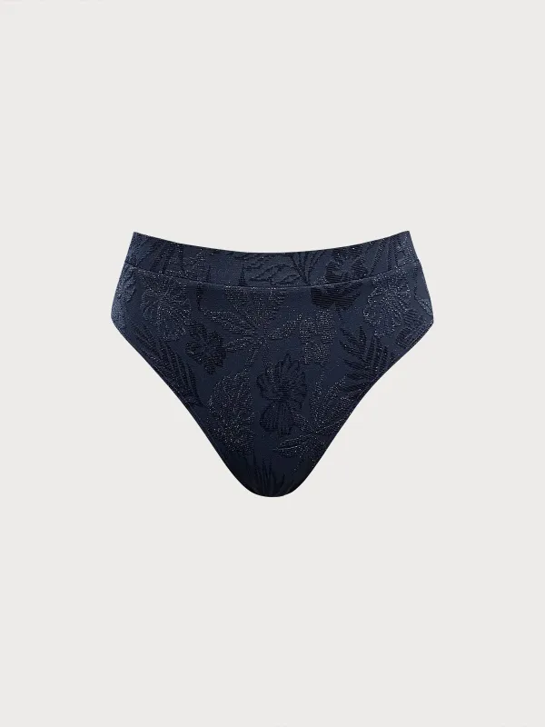 Blue Shimmer Textured High Waisted Bikini Bottom sold by BERLOOK