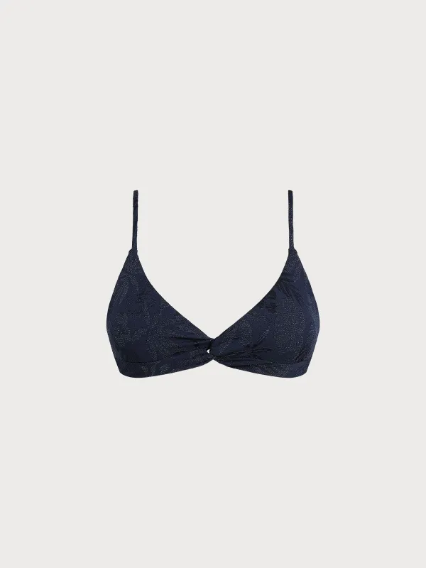 Shimmering Blue Crinkle Textured Bikini Top sold by BERLOOK
