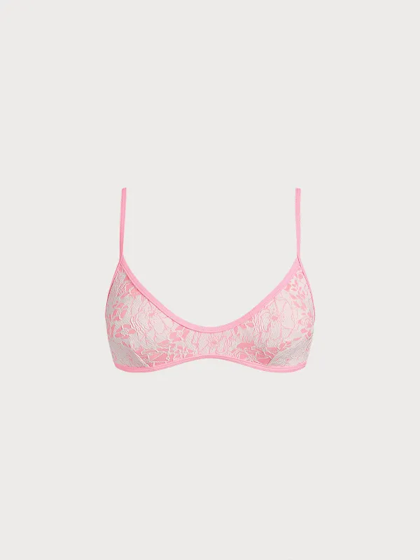 Pink Textured Scoop Bikini Top sold by BERLOOK