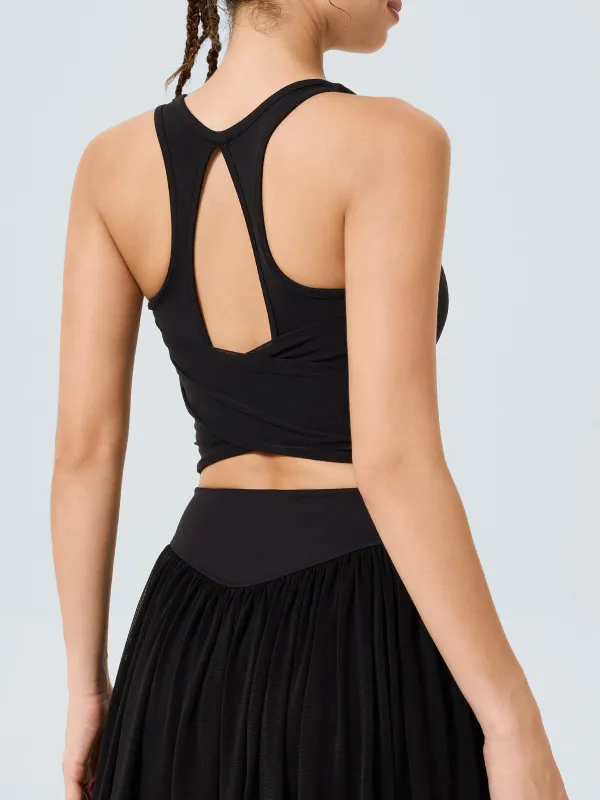 Black Cutout Twist Tank Top sold by BERLOOK