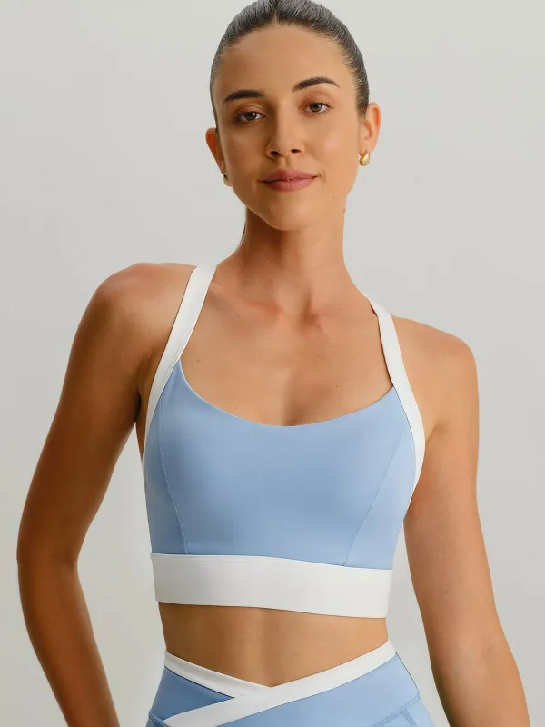 Light Blue Contrast U Neck Sports Bra - Light Support sold by BERLOOK