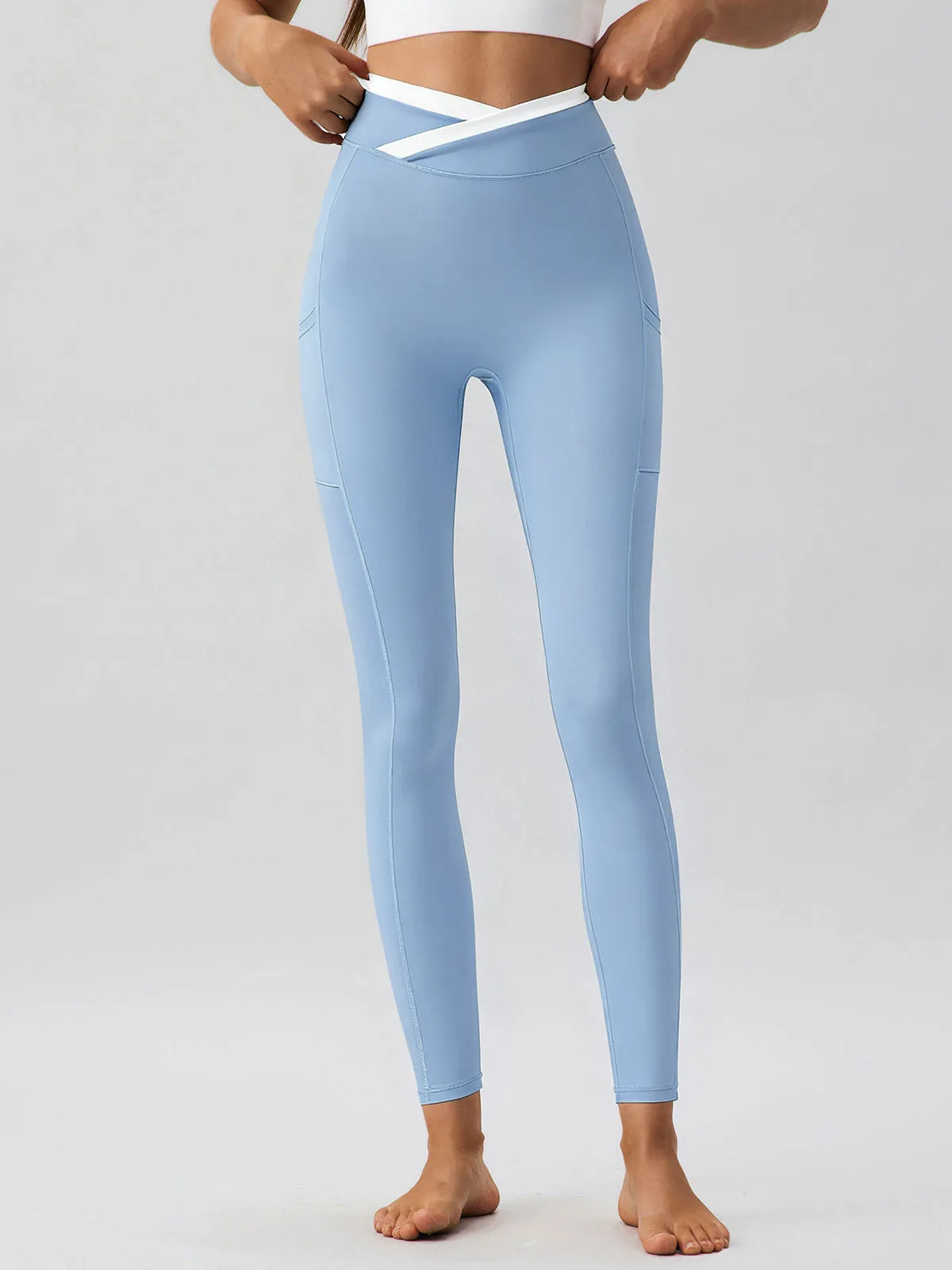Light Blue Natural Waisted Leggings 25" sold by BERLOOK