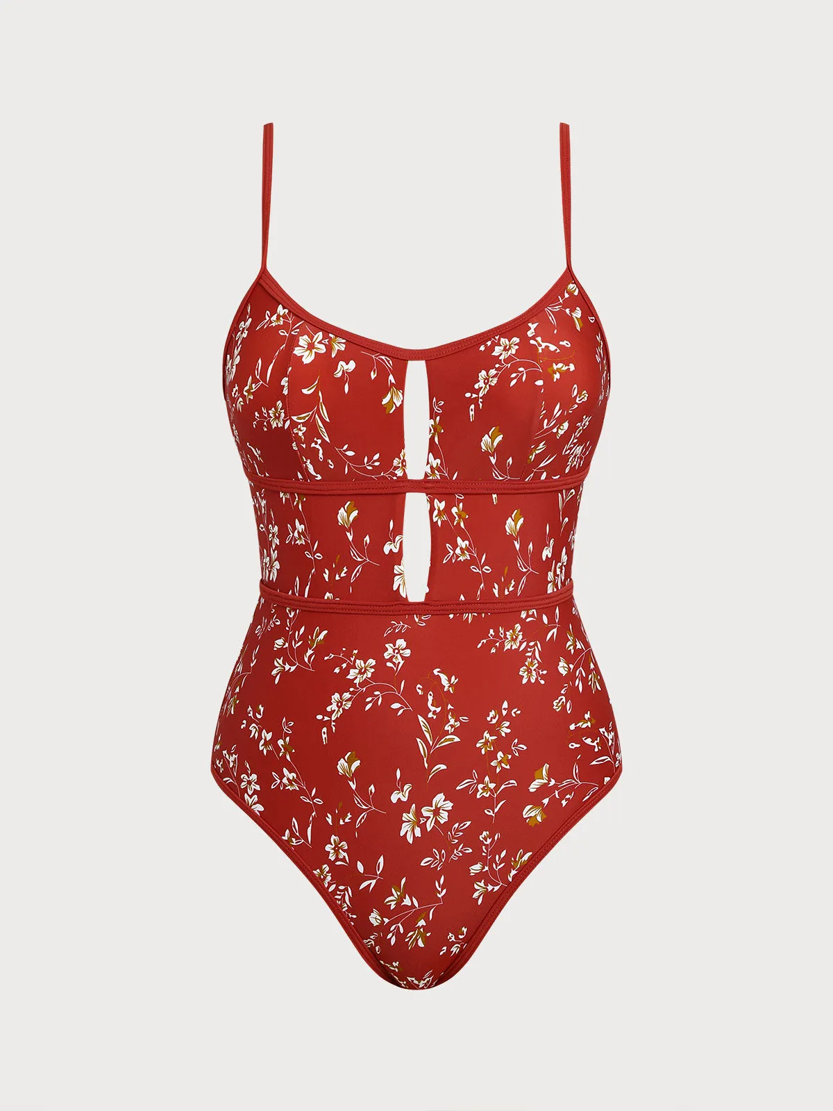 Red Floral Print One-Piece Swimsuit sold by BERLOOK