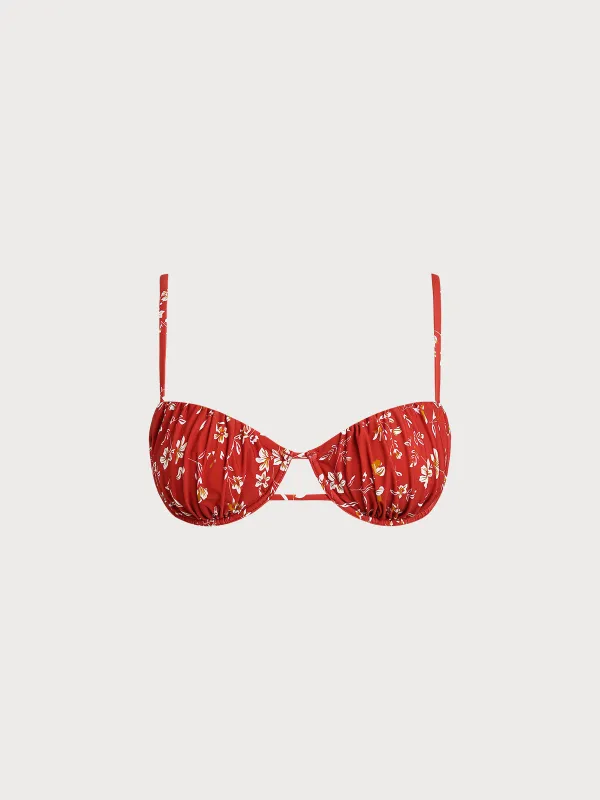 Red Floral Print Underwire Bikini Top sold by BERLOOK