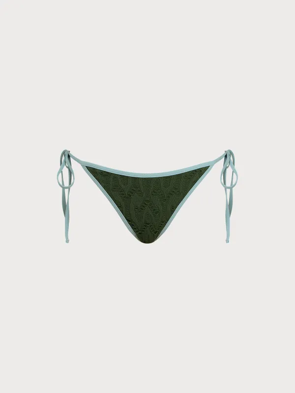 Dark Green Textured Tie Bikini Bottom sold by BERLOOK