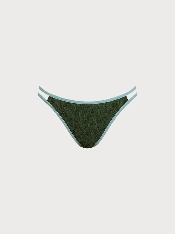 Dark Green Textured Cutout Bikini Bottom sold by BERLOOK