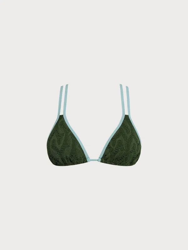 Dark Green Triangle Cutout Bikini Top sold by BERLOOK