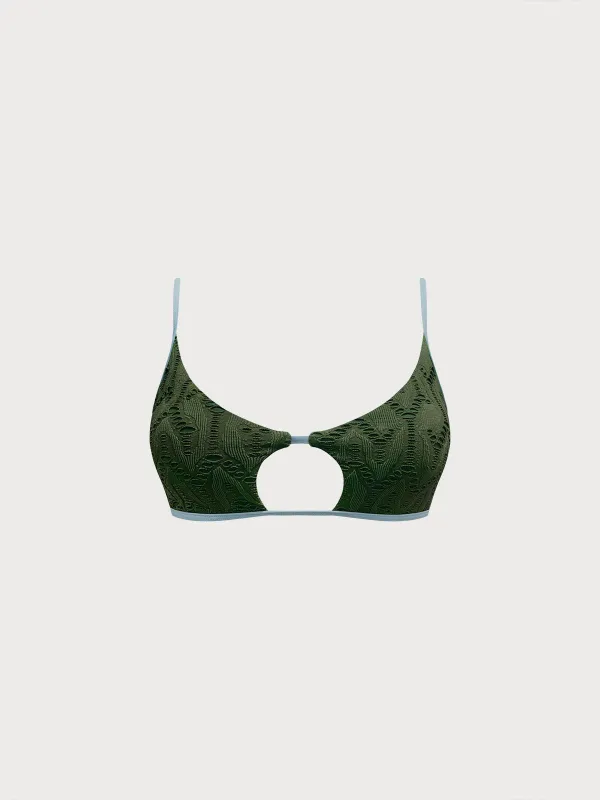 Dark Green Textured Cutout Bikini Top sold by BERLOOK